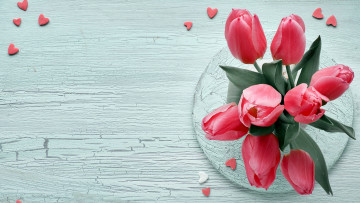 обоя цветы, тюльпаны, ваза, сердечки
