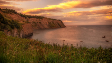 Картинка природа побережье скалы берег море закат