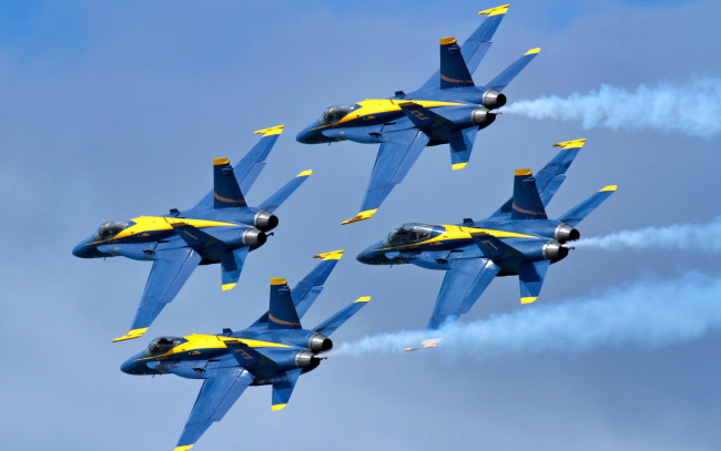 Обои картинки фото авиация, боевые самолёты, голубые, ангелы, авиационная, группа, высший, пилотаж, вмс, сша