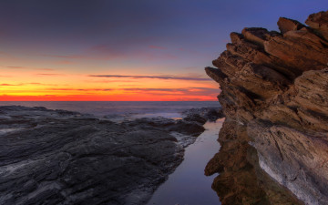 Картинка природа побережье закат океан камни скала