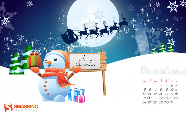 Обои картинки фото календари, праздники, салюты, снеговик, олени, подарки, санта-клаус