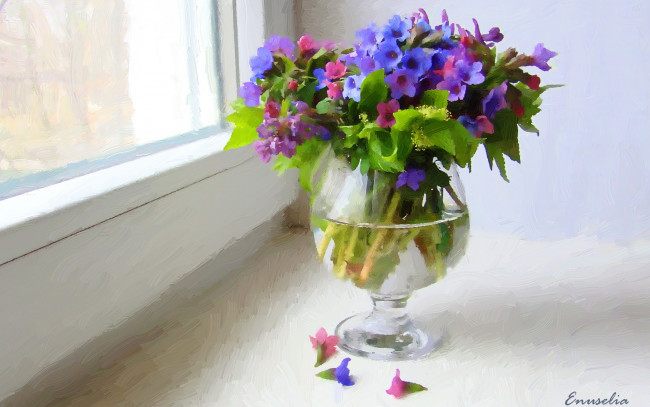 Обои картинки фото рисованные, цветы, ваза