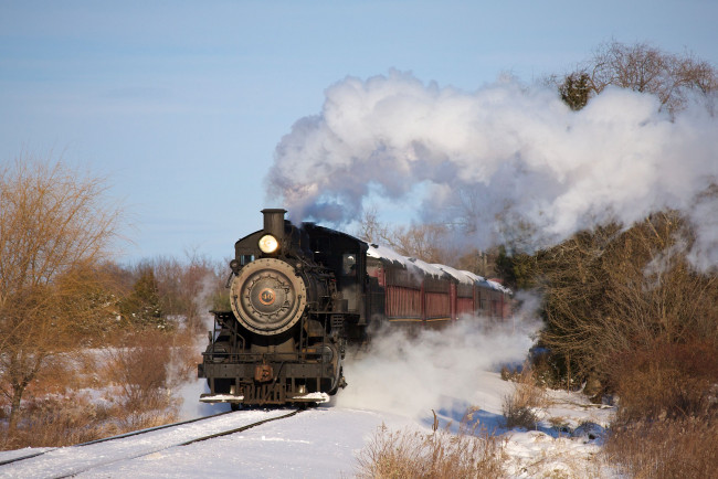 Обои картинки фото №593815, техника, паровозы, поезд, состав, зима