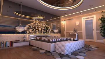 Картинка интерьер спальня istanbul дизайн стиль комната кровать освещение книги зеркало стамбул