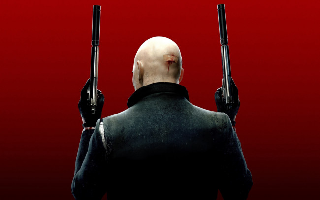 Обои картинки фото hitman, видео, игры, absolution, лысый, рана, пистолеты