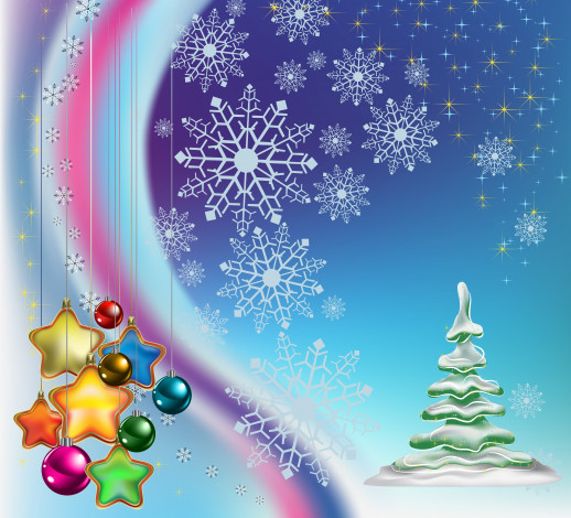 Обои картинки фото праздничные, векторная графика , новый год, графика, шарики, звёзды, ёлка, игрушки, украшения, снежинки, елка, новый, год, шары, рождество, звезды