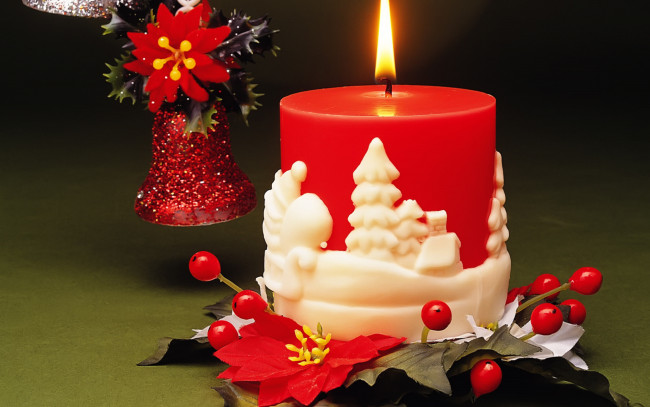 Обои картинки фото праздничные, новогодние свечи, колокольчик, свеча, огонек