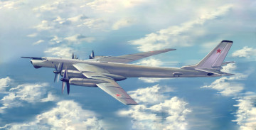 обоя ту-95мс, авиация, 3д, рисованые, v-graphic, бомбардировщик, ракетоносец, ту95, стратегический, турбовинтовой, рисунок