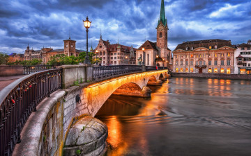 Картинка города цюрих+ швейцария мост