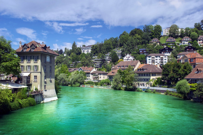 Обои картинки фото города, берн , швейцария, дома, река
