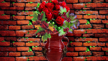 Картинка цветы букеты +композиции калина розы