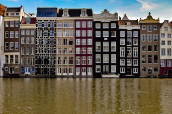 обоя города, амстердам , нидерланды, канал, старинные, здания