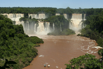 Картинка iguazu falls природа водопады река лодки