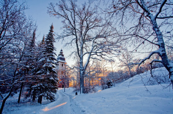 обоя природа, зима, снег, дорога, деревья