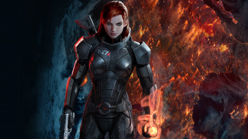 Картинка видео игры mass effect женщина шепард рыжая