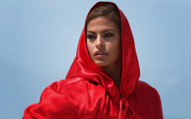 Обои картинки фото Eva Mendes, девушки, алый, плащ