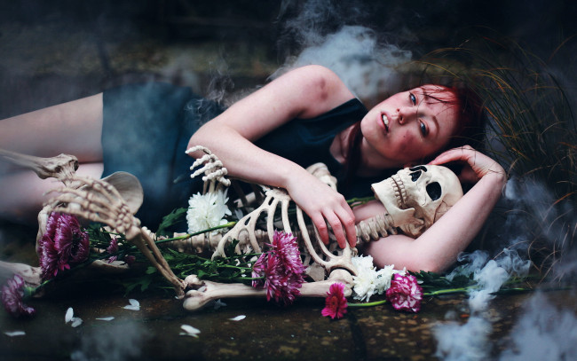 Обои картинки фото -Unsort Креатив, девушки, unsort, креатив, скелет, цветы