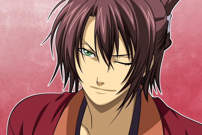 Обои картинки фото souji, okita, аниме, hakuoki, подмигивание, hakuouki