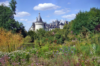 обоя города, замки луары , франция, трава, луг, леес, цветы, замок, chateau de chaumont, france, замок шомон-сюр-луар
