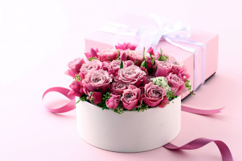 Картинка цветы букеты +композиции лента розовый