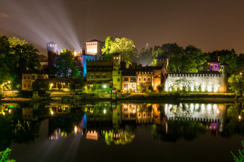 Картинка турин+италия города турин+ италия турин огни ночь река крепость дома
