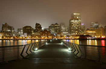 обоя foggy san francisco, города, сан-франциско , сша, огни, мост, ночь, город