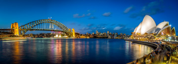Картинка sydney+by+night города сидней+ австралия город акватория мост ночь
