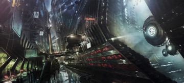 Картинка фэнтези космические+корабли +звездолеты +станции будущее город фантастика art ночь небоскребы транспорт