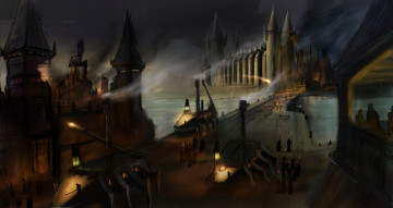 Картинка фэнтези замки будущее стимпанк ночь замок