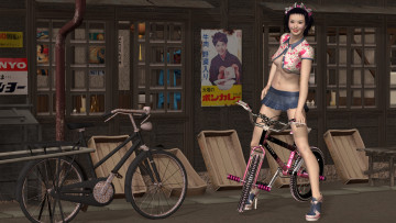 Картинка 3д+графика люди+ people девушка взгляд фон улица велосипед
