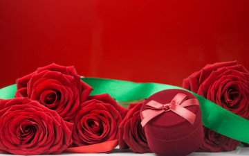 Картинка цветы розы коробочка букет красные roses red romantic flowers