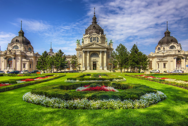 Обои картинки фото sze&, 769, chenyi thermal bath, города, будапешт , венгрия, парк, газон, клумбы, банный, комплекс