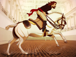 Картинка рисованное животные +лошади лошадь фон всадник