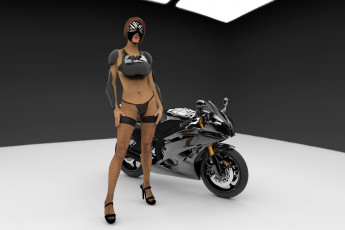 обоя мотоциклы, 3d, девушка, взгляд, фон, мотоцикл