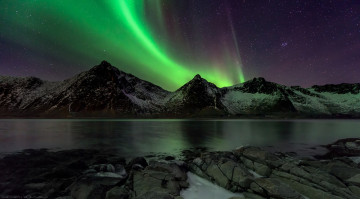 Картинка природа северное+сияние горы ночь озеро северное сияние