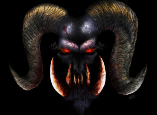 Картинка фэнтези демоны клыки рога голова демон