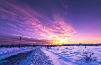 Картинка природа дороги закат зима пейзаж дорога