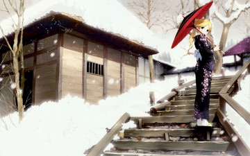 Картинка гейша аниме зима +новый+год +рождество