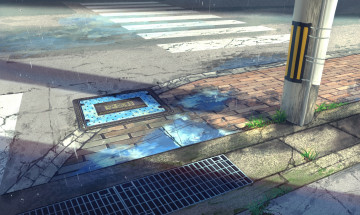 Картинка аниме город +улицы +интерьер +здания дорога
