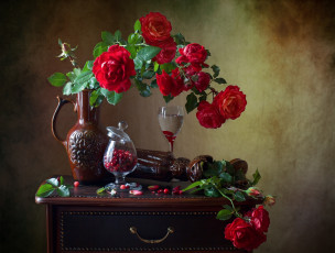 Картинка еда натюрморт розы ягоды клюква