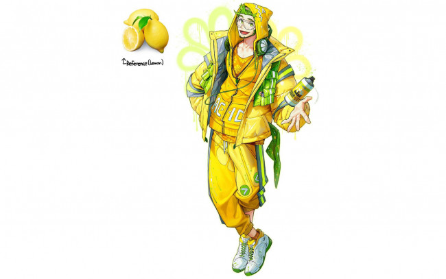 Обои картинки фото аниме, unknown,  другое , парень, куртка, баллончик, лимон