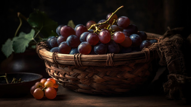 Обои картинки фото еда, виноград, корзинка, ягоды