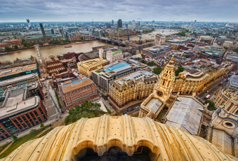 Картинка города лондон великобритания мосты здания высота птичьего полёта вид сверху панорама река темза англия столица