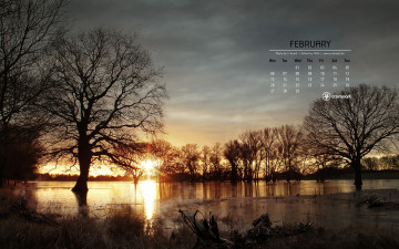 обоя календари, природа, закат, вода, деревья