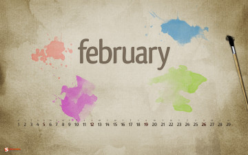 обоя календари, рисованные, векторная, графика, акварель, февраль