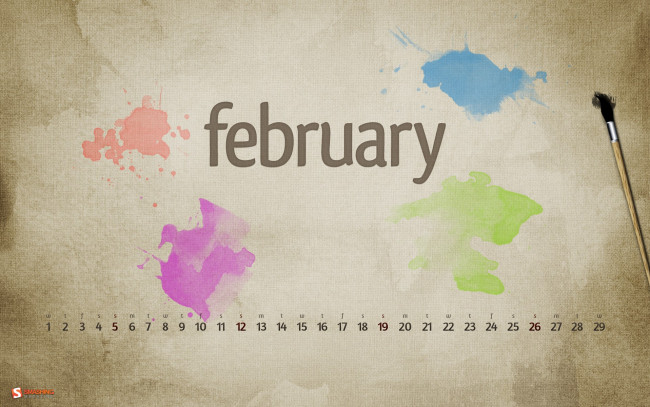 Обои картинки фото календари, рисованные, векторная, графика, акварель, февраль