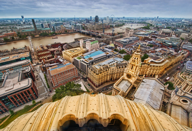 Обои картинки фото города, лондон, великобритания, мосты, здания, высота, птичьего, полёта, вид, сверху, панорама, река, темза, англия, столица