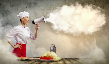 Картинка разное компьютерный дизайн кухня девушка повар рупор креатив помидоры капуста