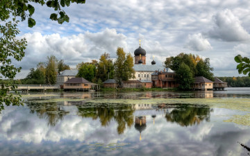 обоя города, православные, церкви, монастыри, пейзаж, озеро, свято-введенская, островная, женская, пустынь