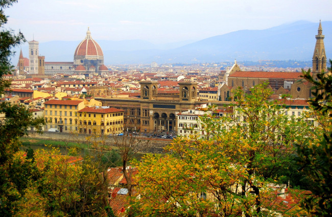 Обои картинки фото города, флоренция, италия, крыши, купол, панорама